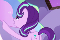 Size: 599x395 | Tagged: safe, screencap, princess celestia, starlight glimmer, alicorn, pony, unicorn, a royal problem, g4, butt, cropped, duo, glimmer glutes, plot