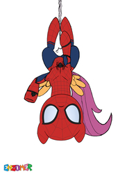 Size: 2548x3676 | Tagged: safe, artist:enzomersimpsons, scootaloo, pegasus, pony, g4, crossover, female, filly, high res, male, my little avengers, simple background, solo, spider-man, spider-mare, white background