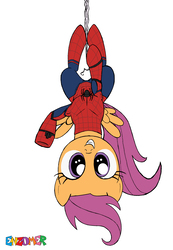 Size: 2548x3676 | Tagged: safe, artist:enzomersimpsons, scootaloo, pegasus, pony, g4, crossover, female, filly, high res, male, my little avengers, simple background, solo, spider-man, spider-mare, white background