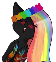 Size: 466x514 | Tagged: safe, artist:oreomonsterr, oc, oc only, oc:dark rainbow, pony, chibi, happy, rainbow hair, simple background, transparent background