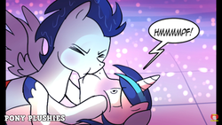 Size: 2208x1242 | Tagged: safe, artist:madmax, edit, shining armor, soarin', pegasus, pony, unicorn, g4, clothes, comic, cpr, cropped, eyes closed, lifeguard, male, mouth to mouth, out of context, pixelated, ship:soarin' armor, shocked, stallion, swimsuit