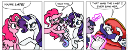 Size: 944x376 | Tagged: safe, artist:gingerfoxy, pinkie pie, princess flurry heart, rarity, twilight sparkle, alicorn, earth pony, pony, unicorn, pony comic generator, g4, comic, couch, fainting couch, glowing, glowing horn, horn, magic, paper, pencil, telekinesis