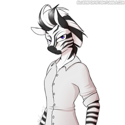 Size: 2000x2000 | Tagged: safe, artist:silverfox057, oc, oc only, zebra, anthro, clothes, commission, high res, simple background, smiling, solo, white background