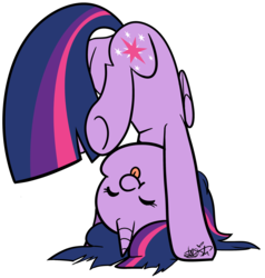 Size: 2695x2827 | Tagged: safe, artist:befishproductions, twilight sparkle, alicorn, pony, g4, :p, cute, eyes closed, female, high res, signature, silly, silly pony, simple background, solo, tongue out, transparent background, twiabetes, twilight sparkle (alicorn), underhoof, upside down
