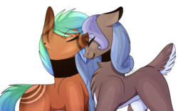 Size: 975x609 | Tagged: safe, artist:sweetmelon556, oc, oc only, oc:dark toffee, oc:light lily, earth pony, pony, forehead kiss, simple background, transparent background