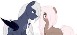 Size: 1024x468 | Tagged: safe, artist:ipandacakes, oc, oc only, oc:chronos, oc:coco blossom, bat pony, earth pony, pony, blushing, female, male, mare, parent:doctor whooves, parent:fluttershy, parent:princess luna, parent:unnamed oc, parents:canon x oc, parents:doctorshy, simple background, stallion, transparent background