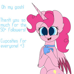Size: 1280x1280 | Tagged: safe, artist:tomboygirl45, pinkie pie, alicorn, pony, princessponk, g4, alicornified, ask, colored wings, female, happy, milestone, multicolored wings, pinkiecorn, race swap, simple background, solo, tumblr, white background, xk-class end-of-the-world scenario