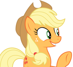 Size: 3638x3375 | Tagged: safe, artist:sketchmcreations, applejack, earth pony, pony, g4, the perfect pear, cute, female, high res, jackabetes, raised hoof, simple background, smiling, solo, transparent background, vector