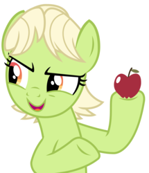 Size: 1506x1750 | Tagged: safe, artist:sketchmcreations, granny smith, earth pony, pony, g4, the perfect pear, apple, female, food, open mouth, simple background, solo, transparent background, vector, young granny smith