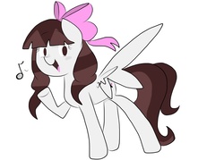 Size: 1008x723 | Tagged: safe, artist:periwinkietwinkie, oc, oc only, oc:jennabun, pegasus, pony, bow, female, hair bow, mare, music notes, simple background, singing, solo, white background