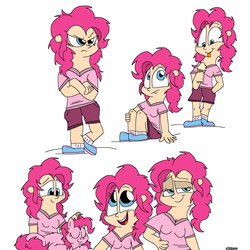 Size: 1200x1200 | Tagged: safe, artist:kdbrony, pinkie pie, earth pony, human, pony, g4, breasts, clothes, cute, expressions, eyes closed, female, food, human ponidox, humanized, ice cream, madorable, mare, self ponidox, shorts, simple background, upset, white background