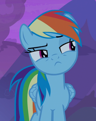 Size: 750x950 | Tagged: safe, screencap, rainbow dash, pegasus, pony, g4, my little pony: friendship is magic, not asking for trouble, cropped, female, lidded eyes, mare, solo, unamused