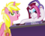 Size: 4590x3676 | Tagged: safe, artist:ironm17, cayenne, sunshine smiles, earth pony, pony, unicorn, g4, testing testing 1-2-3, absurd resolution, bedroom eyes, clock, djing, duo, duo female, female, grin, headset, hip hop, mare, mixer, rapper, rapping, simple background, smiling, transparent background, turntable, vector