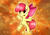 Size: 3508x2480 | Tagged: safe, artist:conniethecasanova, artist:flamevulture17, edit, apple bloom, earth pony, pony, g4, adorabloom, bipedal, bow, cute, female, hair bow, high res, red hair, red tail, smiling, solo, wallpaper, wallpaper edit