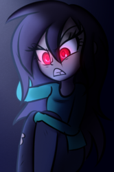 Size: 591x892 | Tagged: dead source, safe, artist:wubcakeva, oc, oc only, oc:esbern, equestria girls, g4, clothes, dhampir, equestria girls-ified, fangs, red eyes, solo