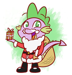 Size: 800x841 | Tagged: safe, artist:dahhez, spike, dragon, g4, christmas, clothes, costume, holiday, male, present, santa costume, solo