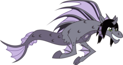 Size: 2727x1456 | Tagged: safe, artist:lightningbolt, derpibooru exclusive, hippocampus, merpony, pony, siren, g4, .svg available, cloven hooves, eyeliner, fangs, fins, fish tail, floating, glowing, grin, hair over one eye, horn, kellin quinn, makeup, male, ponified, scales, show accurate, simple background, siren oc, sleeping with sirens, slit pupils, smiling, solo, svg, transparent background, trap, true form, vector