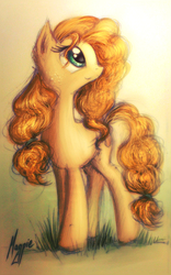 Size: 591x949 | Tagged: safe, artist:magfen, pear butter, earth pony, pony, g4, the perfect pear, cute, female, looking up, pearabetes, solo