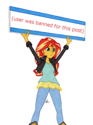Size: 950x1278 | Tagged: safe, artist:manly man, edit, sunset shimmer, equestria girls, g4, colored pencil drawing, female, meme, meta, protest, sign, simple background, solo, sunset's board, traditional art, user was banned for this post, white background