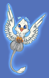 Size: 631x1000 | Tagged: safe, artist:tomocreations, oc, oc only, oc:der, griffon, cookie, cute, flying, food, micro, paw pads, solo, that griffon sure "der"s love cookies