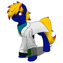 Size: 894x894 | Tagged: safe, artist:slouping, oc, oc only, earth pony, pony, fallout equestria, fallout equestria: silence, clothes, lab coat, male, pipbuck, scientist, simple background, stallion, white background