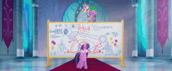 Size: 400x167 | Tagged: safe, screencap, songbird serenade, spike, twilight sparkle, alicorn, dragon, pony, g4, my little pony: the movie, official, animated, gif, twilight sparkle (alicorn)