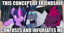 Size: 842x436 | Tagged: safe, edit, edited screencap, screencap, storm king, tempest shadow, twilight sparkle, alicorn, pony, g4, my little pony: the movie, broken horn, disgusted, eye scar, futurama, horn, image macro, lrrr, male, meme, scar, tongue out, twilight sparkle (alicorn)