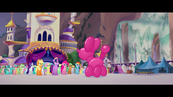 Size: 1920x1080 | Tagged: safe, screencap, angel aura, apple honey, applejack, birdcall, brian, cornsilk, fluttershy, goldengrape, pinkie pie, rainbow dash, rarity, sir colton vines iii, spike, twilight sparkle, alicorn, dragon, pony, g4, my little pony: the movie, apple family member, imminent pain, mane six, twilight sparkle (alicorn)