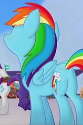 Size: 391x585 | Tagged: safe, screencap, rainbow dash, pegasus, pony, g4, my little pony: the movie, butt, cropped, plot, solo focus, wings