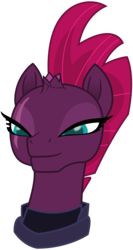Size: 1000x1875 | Tagged: safe, artist:cheezedoodle96, tempest shadow, pony, unicorn, g4, my little pony: the movie, .svg available, armor, broken horn, bust, confident, female, horn, lidded eyes, mare, portrait, simple background, smiling, smug, smugest shadow, solo, svg, transparent background, vector