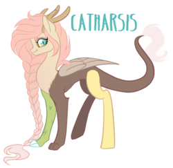 Size: 1280x1244 | Tagged: safe, artist:microwaved-box, oc, oc only, hybrid, pony, concave belly, interspecies offspring, offspring, parent:discord, parent:fluttershy, parents:discoshy, simple background, slender, thin, white background