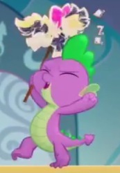 Size: 443x639 | Tagged: safe, screencap, songbird serenade, spike, dragon, g4, my little pony: the movie, cropped, excited, eyes closed, male, solo