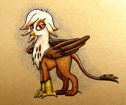 Size: 1280x1071 | Tagged: safe, artist:mattcolvin, oc, oc only, oc:ingrid, griffon, catbird, claws, female, solo, traditional art, wings