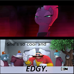 Size: 576x576 | Tagged: safe, edit, edited screencap, screencap, tempest shadow, pony, g4, my little pony: the movie, broken horn, cartoon network, cool, crossover, doctor eggman, edgy, eye scar, horn, male, meme, scar, sonic boom, sonic the hedgehog (series)