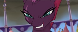 Size: 2048x854 | Tagged: safe, screencap, tempest shadow, pony, unicorn, g4, my little pony: the movie, official, broken horn, evil smile, faic, female, grin, horn, smiling, smug, smugest shadow, solo