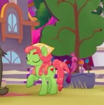Size: 208x209 | Tagged: safe, screencap, tree hugger, bird, earth pony, pony, g4, my little pony: the movie, cropped, eyes closed, female, mare, picture for breezies, solo