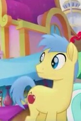 Size: 169x252 | Tagged: safe, screencap, red delicious, earth pony, pony, g4, my little pony: the movie, apple family member, background pony, cropped, male, offscreen character, smiling, solo, stallion