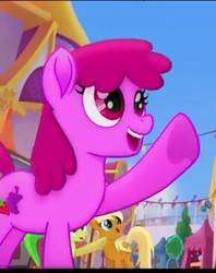 Size: 289x364 | Tagged: safe, screencap, apple cobbler, apple fritter, berry punch, berryshine, earth pony, pony, g4, my little pony: the movie, apple family member, background pony, cropped, female, heart, hoof heart, mare, raised hoof, smiling, underhoof