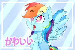 Size: 3000x2000 | Tagged: safe, artist:theartistsora, rainbow dash, pony, g4, cute, female, high res, japanese, solo, starry eyes, wingding eyes