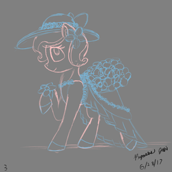 Size: 2000x2000 | Tagged: safe, artist:floofyfoxcomics, oc, oc only, oc:azalea maize, pony, clothes, dress, female, hat, high res, kentucky derby, limited palette, mare, sketch, solo