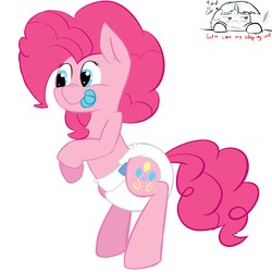 Size: 1280x1280 | Tagged: safe, artist:prncsk, pinkie pie, earth pony, pony, g4, diaper, female, non-baby in diaper, pacifier, poofy diaper, simple background, solo