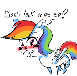 Size: 1512x1500 | Tagged: artist needed, safe, rainbow dash, pony, g4, embarrassed, female, looking at you, sketch, solo