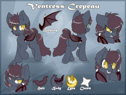 Size: 1800x1350 | Tagged: safe, artist:sapphfyr, oc, oc only, oc:ventress, bat pony, pony, reference sheet, solo