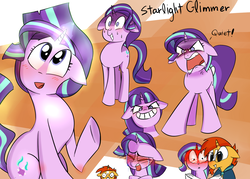 Size: 1280x914 | Tagged: safe, artist:zouyugi, starlight glimmer, sunburst, pony, unicorn, g4, angry, blushing, blushing profusely, crying, cute, evil grin, female, floppy ears, glimmerbetes, grin, male, mare, nervous, quiet, ragelight glimmer, sadlight glimmer, ship:starburst, shipping, smiling, stallion, straight, sweat, sweatdrop
