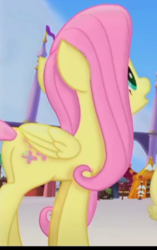 Size: 300x478 | Tagged: safe, screencap, fluttershy, pegasus, pony, g4, my little pony: the movie, butt, cropped, female, mare, plot