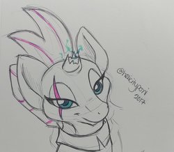 Size: 1200x1048 | Tagged: safe, artist:helicityponi, tempest shadow, pony, g4, my little pony: the movie, broken horn, eye scar, female, horn, scar, solo, traditional art