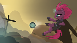 Size: 1920x1080 | Tagged: safe, artist:cottonaime, tempest shadow, pony, g4, my little pony: the movie, armor, broken horn, clothes, female, horn, open mouth, solo, spell