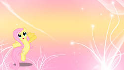 Size: 1920x1080 | Tagged: safe, artist:unfiltered-n, fluttershy, pony, g4, abstract background, female, flying, smiling, solo, wallpaper