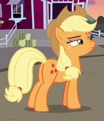 Size: 549x638 | Tagged: safe, screencap, applejack, earth pony, pony, g4, the perfect pear, butt, cropped, female, mare, plot, solo