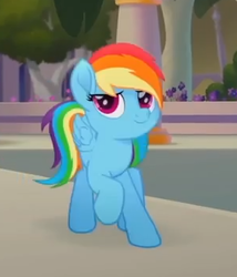 Size: 300x350 | Tagged: safe, screencap, rainbow dash, pegasus, pony, g4, my little pony: the movie, cropped, female, mare, raised hoof, solo